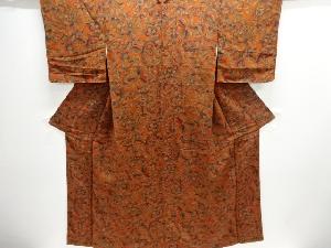 未使用品　縮緬地尾長鳥に唐花模様小紋着物